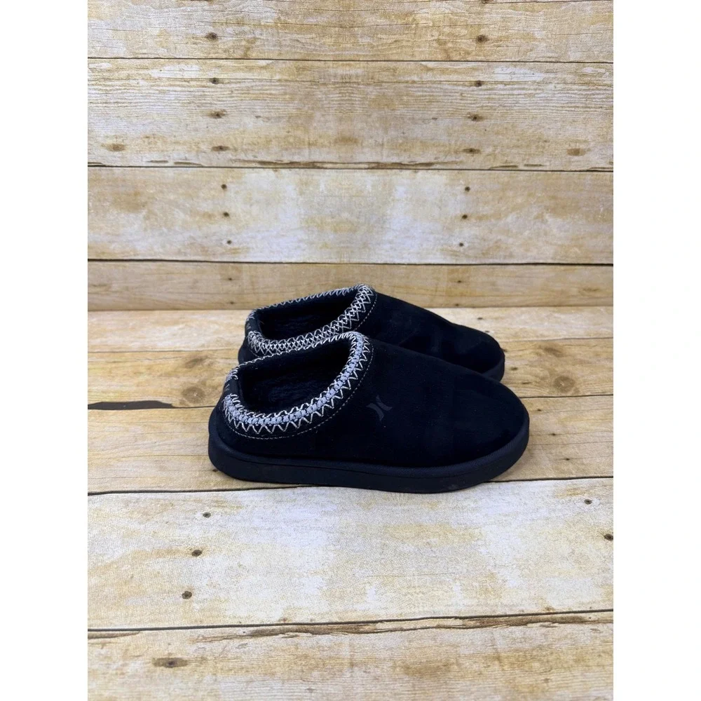 Hurley Kids Black Faux Suede Faux Fur Lined Slippers Size 4 Slip On Shoes